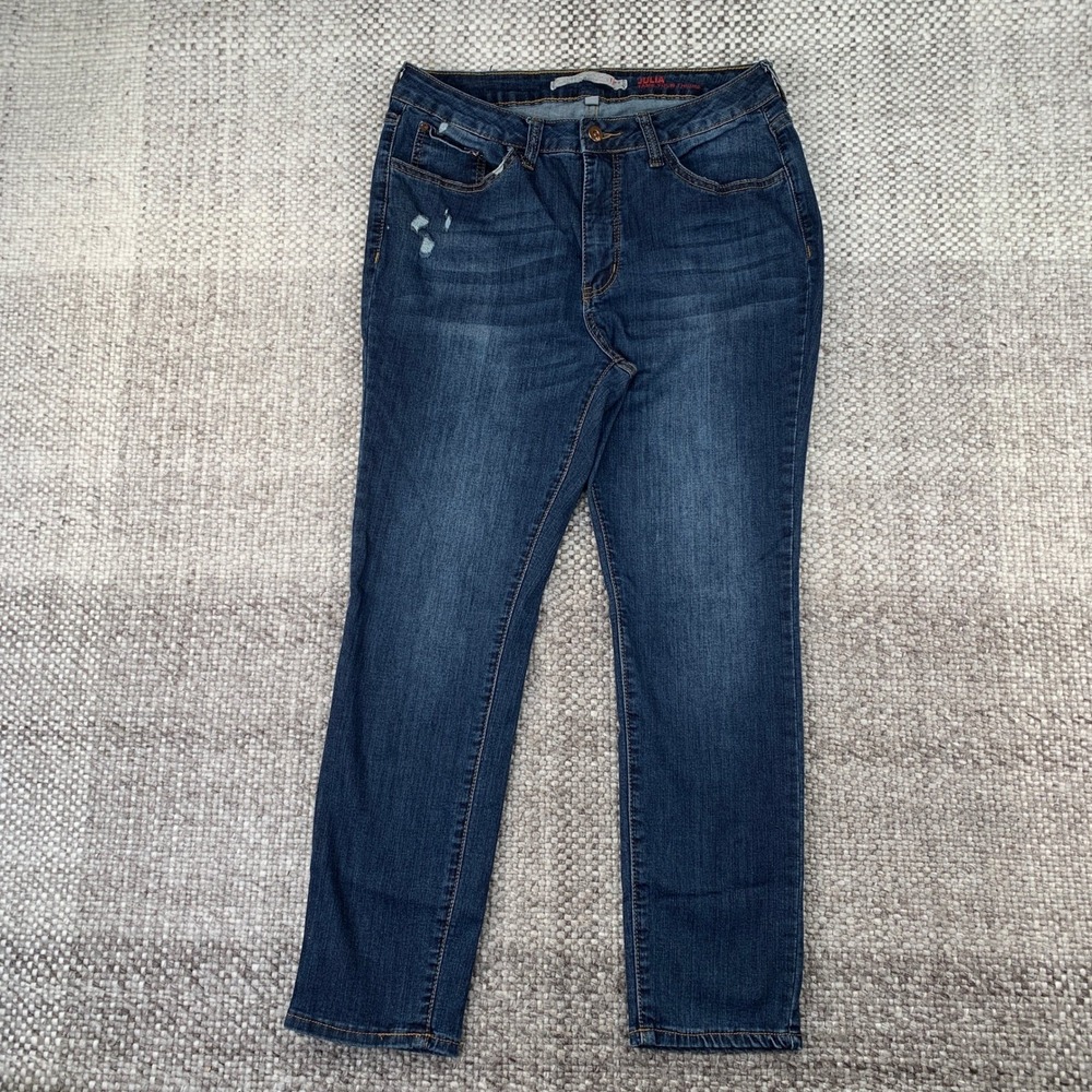 Julia Jeans Women 14 Dark Blue Tame Your Thighs Skinny Distressed Stretch